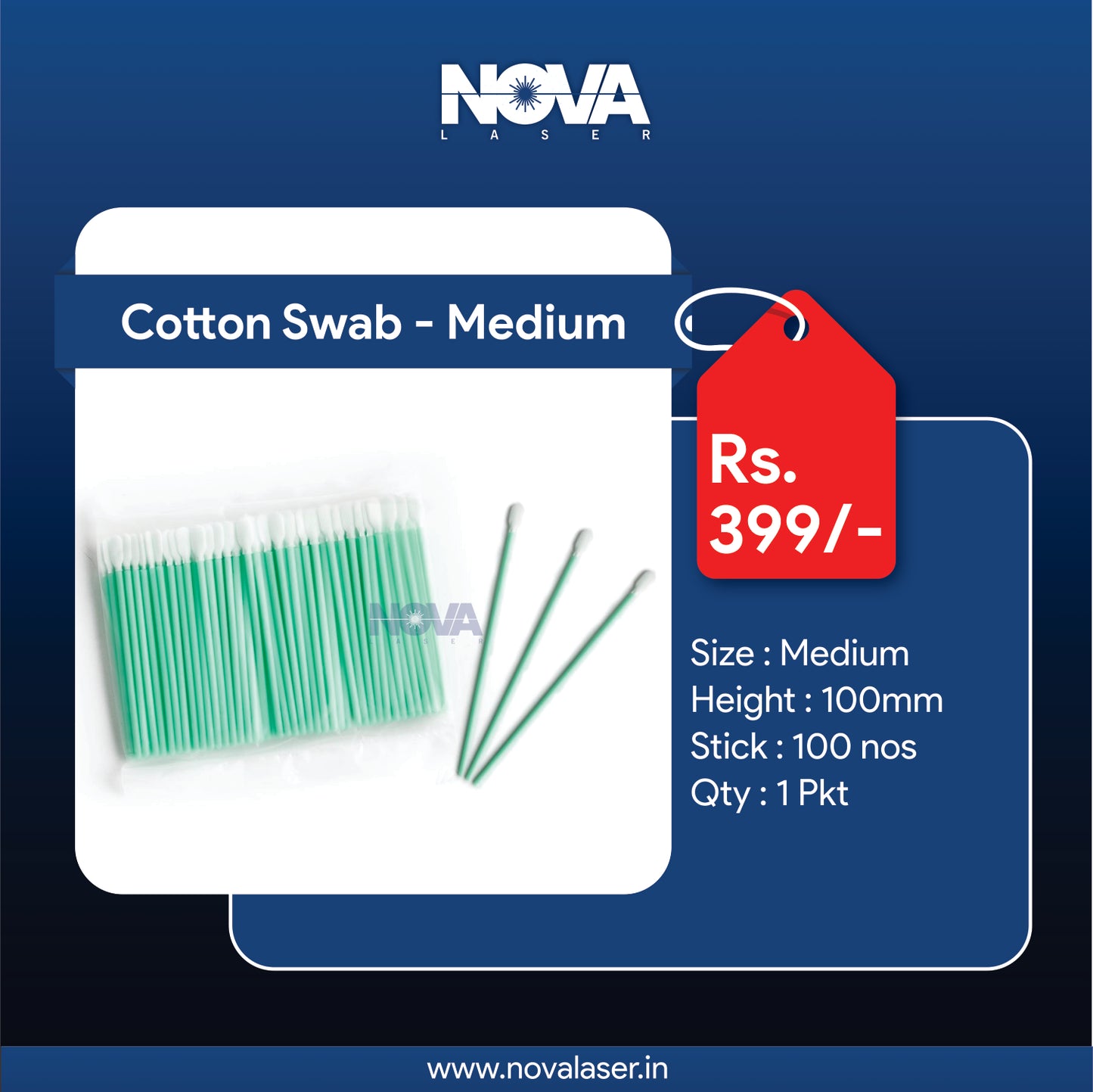 Cotton Swab - Medium | L : 100mm - Nova Laser