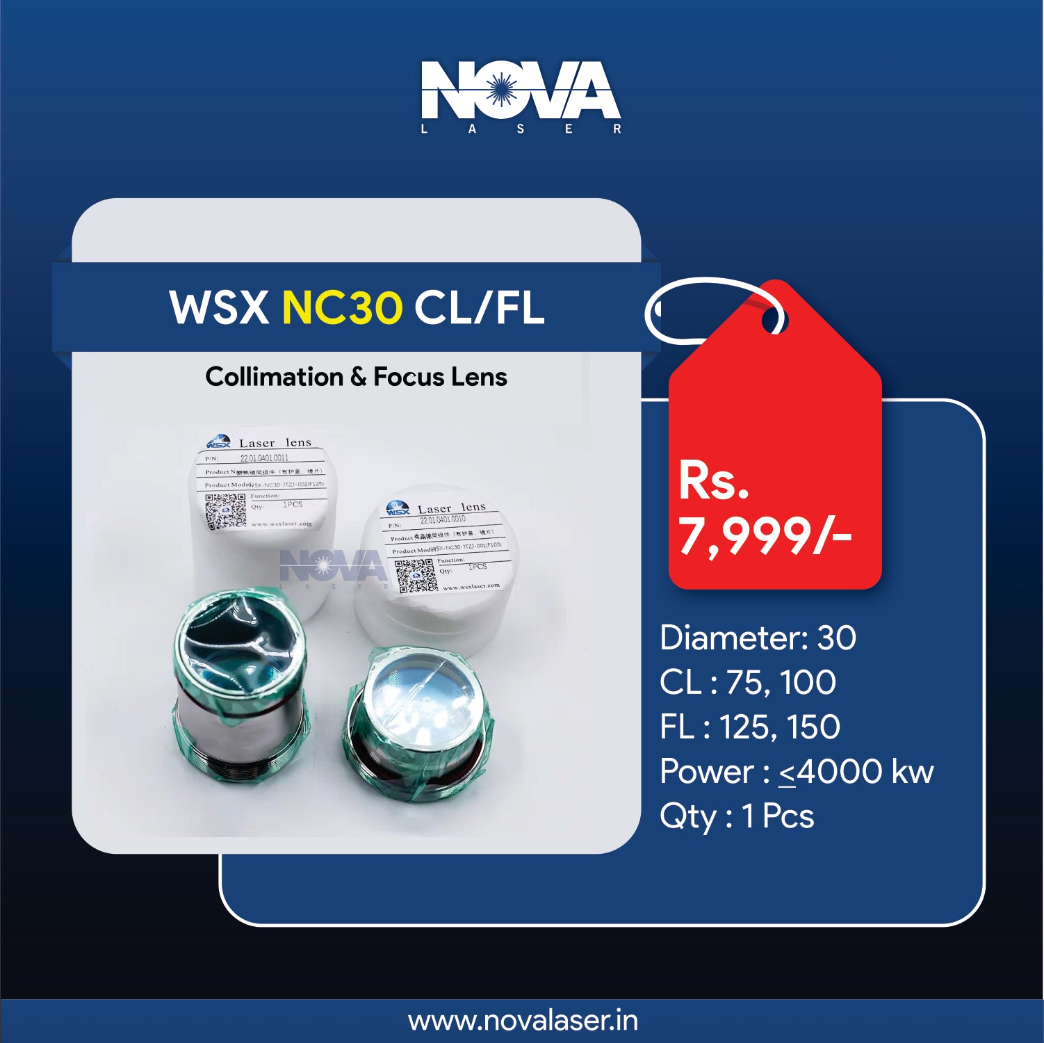 WSX NC30 - Focusing & Collimating Lens with Assembly - Nova Laser