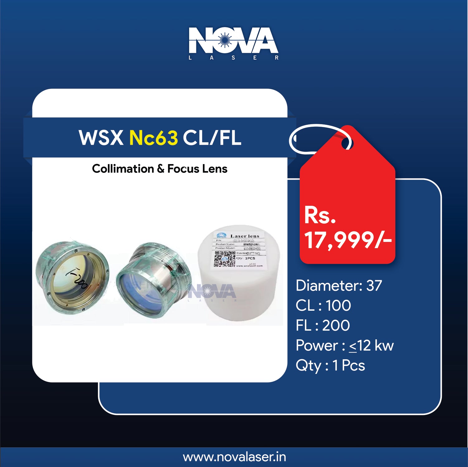 WSX NC63 - Collimation Lens & Focus Lens With Assembly - Nova Laser