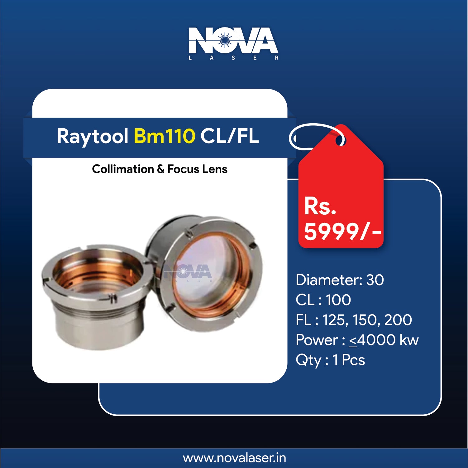 Raytool BM110 - Focusing & Collimating Lens with Assembly - Nova Laser