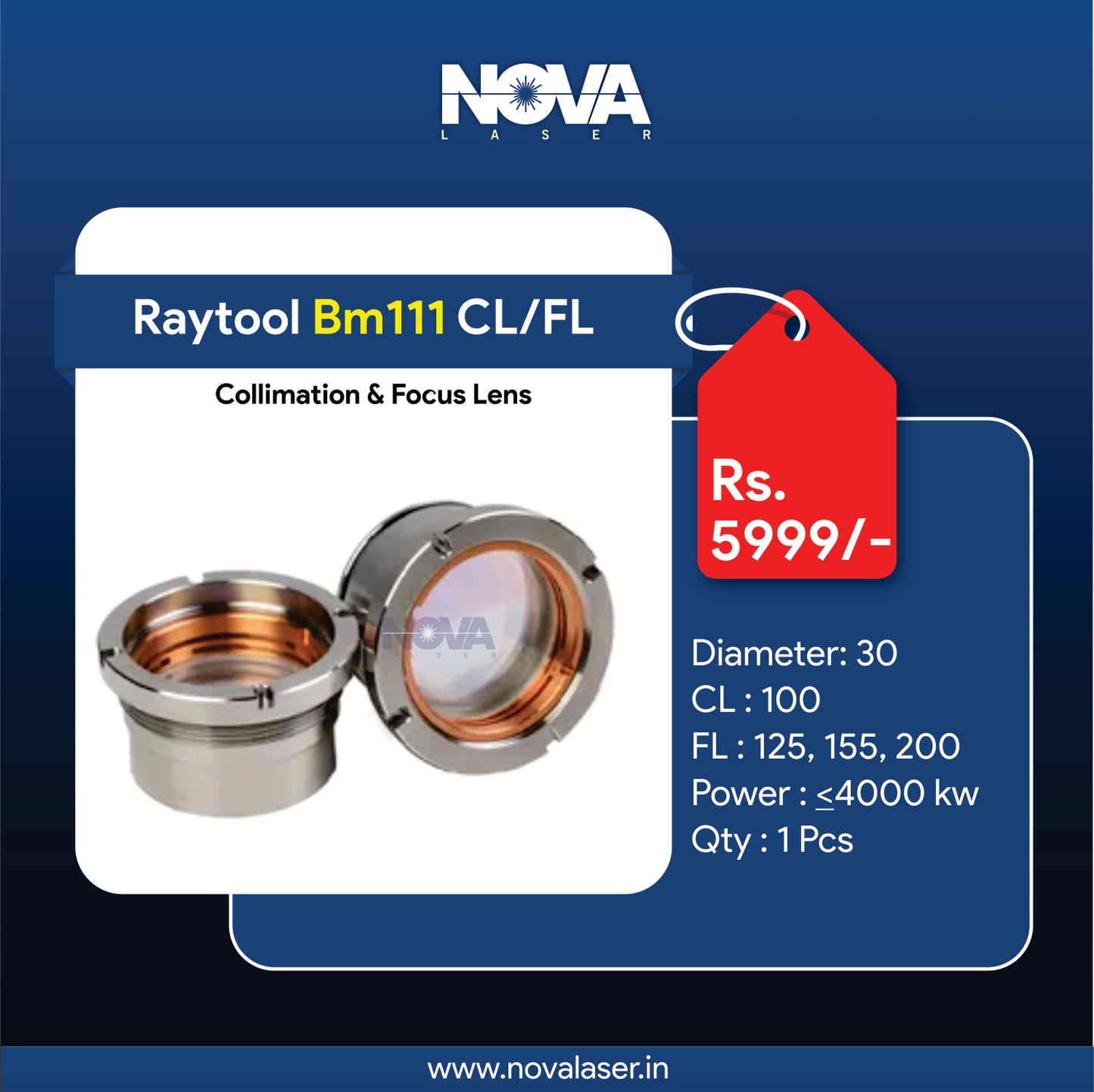 Raytool BM111 - Focusing & Collimating Lens with Assembly - Nova Laser