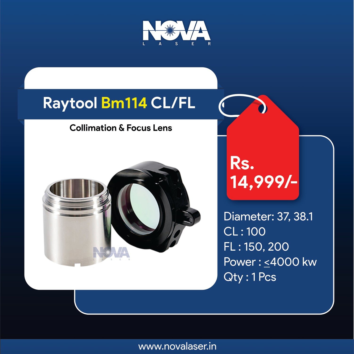 Raytool BM114 - Focusing & Collimating Lens with Assembly - Nova Laser