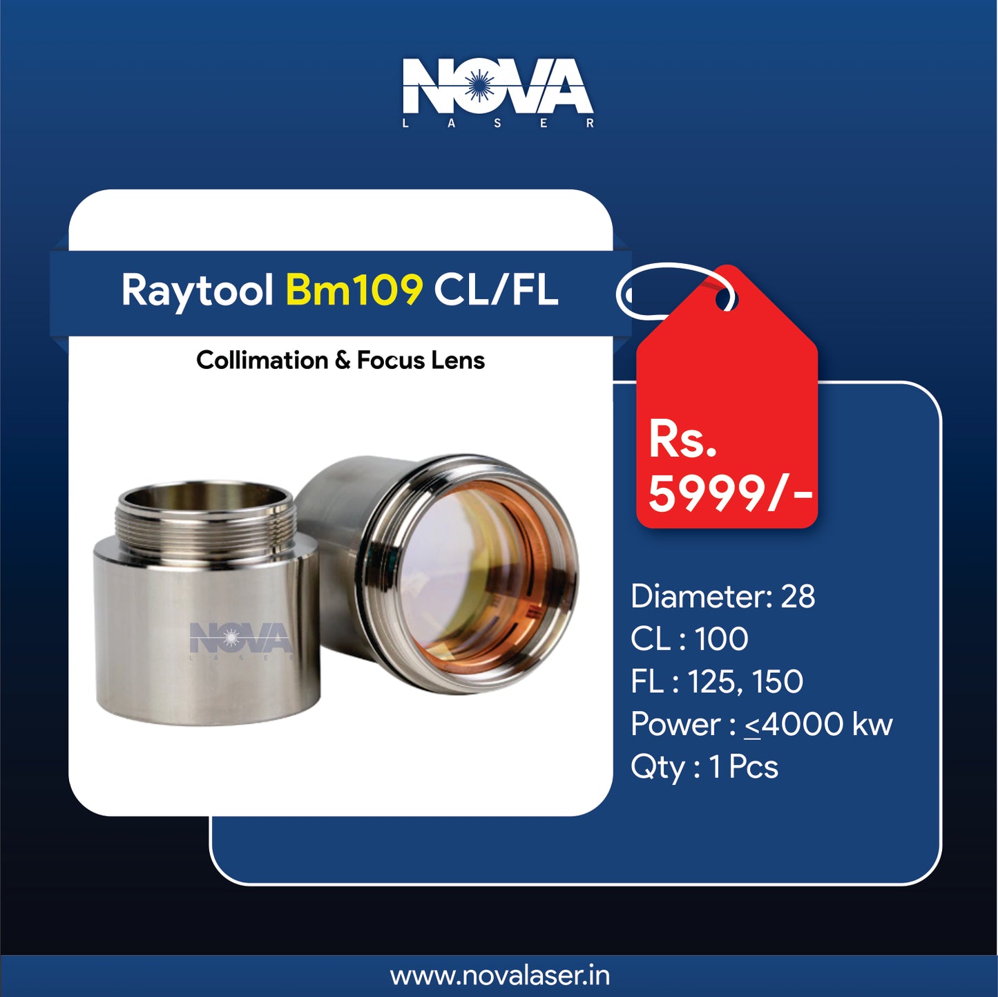 Raytool BM109 - Focusing & Collimating Lens with Assembly - Nova Laser